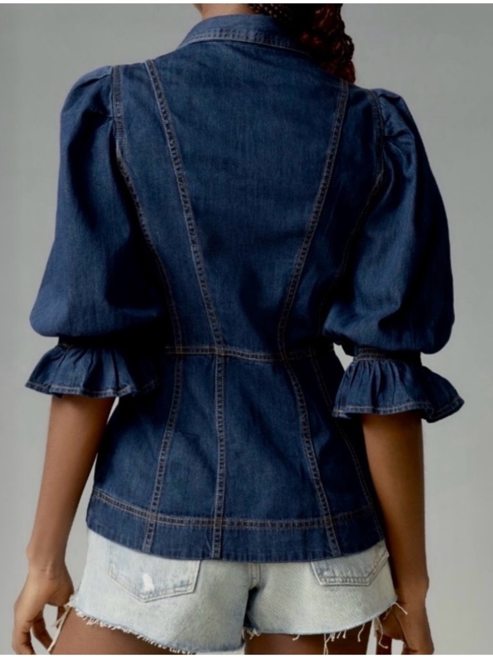 Anthropologie Puff Sleeve Denim Button-Down Shirt - Picture 4 of 6